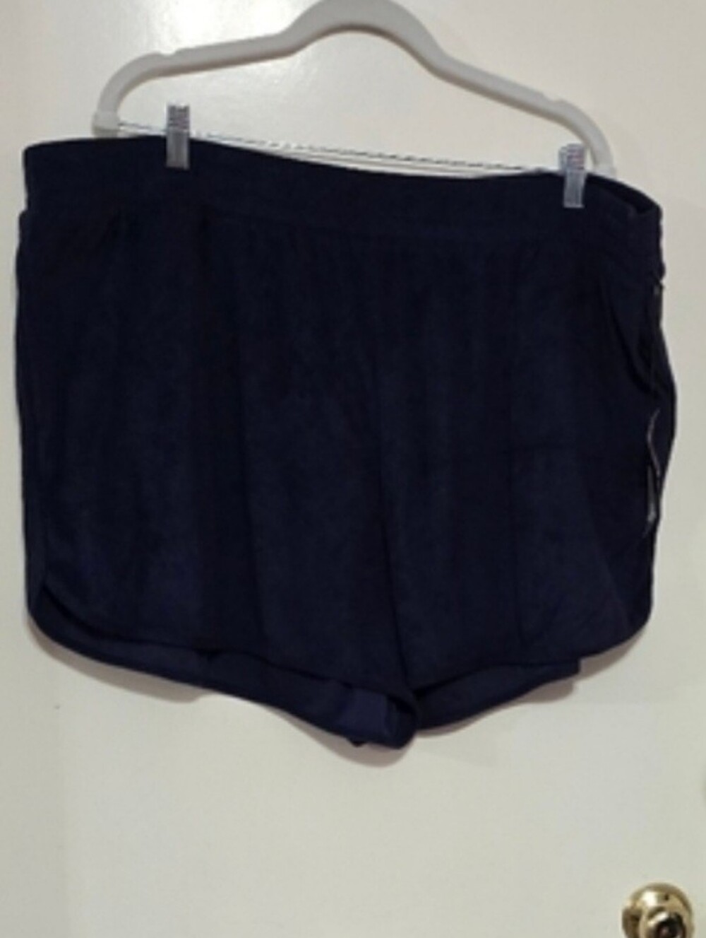 #Q01 Women's Terrycloth Navy Casual Elastic-Waist Shorts